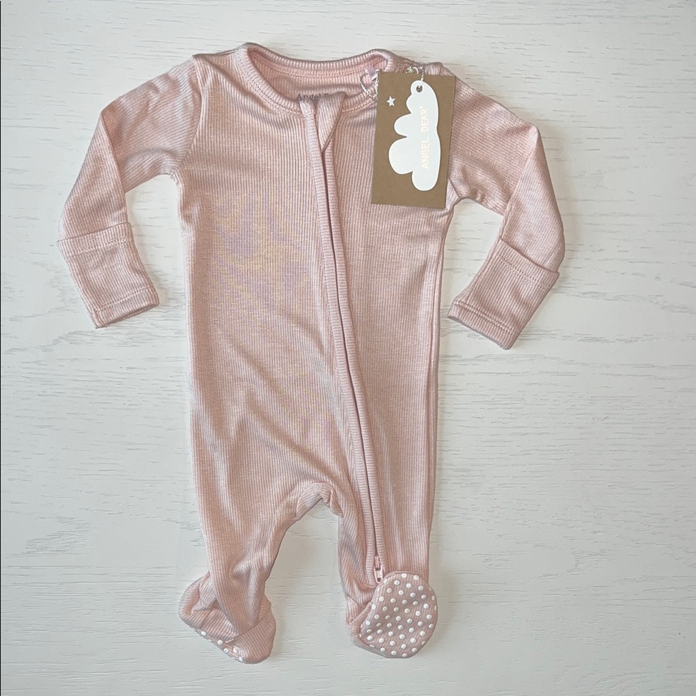 Angel Dear Solid Rose Smoke Ribbed Modal Footie Newborn 0-3 3-6 6-9 months